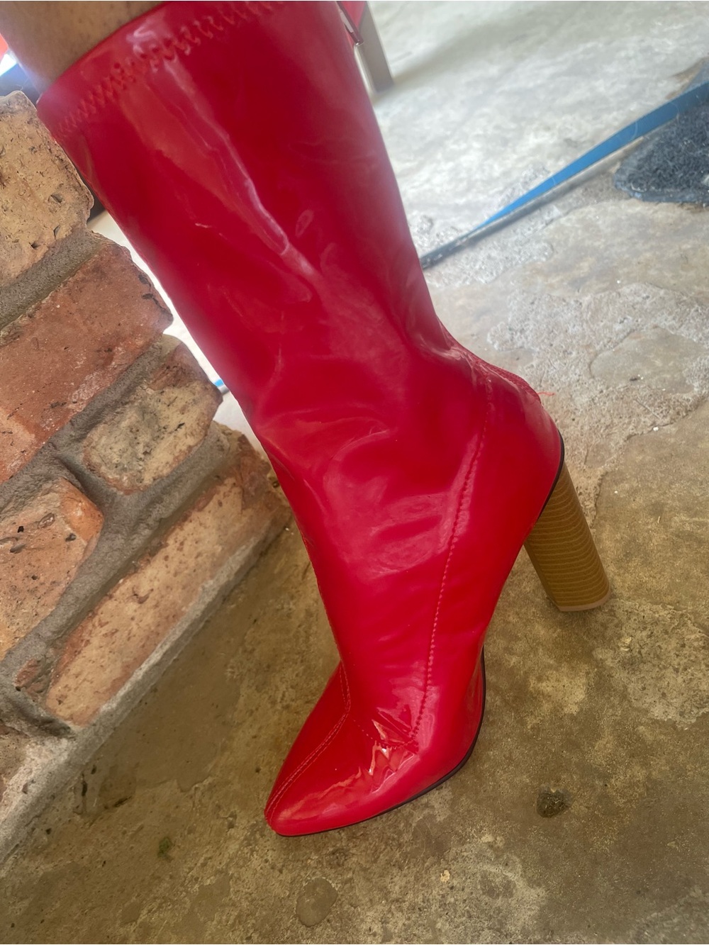 Fashion Nova Red Mid-Calf Pointed Toe Block Heel Boots